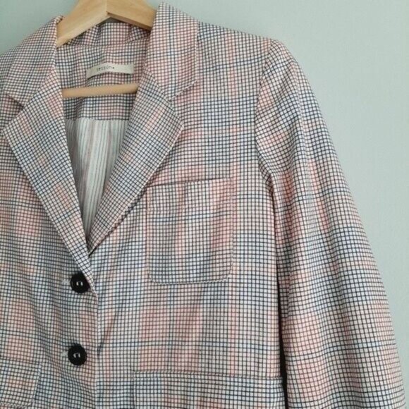 SESSÙN Blazer Jacket Checkered Grid Pattern Floral Cuffs Sz S - Picture 4 of 13